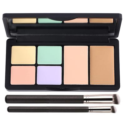 Concealer Contour Palette, 6 In 1 Color Correcting Concealer Contour Makeup Palette, Contouring Foundation Highlighting Makeup Kit for Dark Circles, Blemish With 2 Packs Brush (1#)