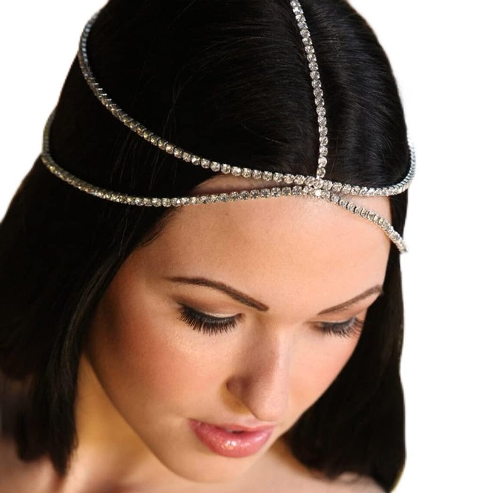 Fdesigner Wedding Rhinestone Head Chain Vintage Crystal Headpieces Bride Layered Hair Chain Festival Women Hair Accesories (Boho-Gold)