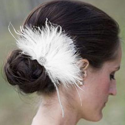 Latious Feather Wedding Hair Comb White Fascinator Hair Clip1920s Flapper Hair Accessories for Women and Girls