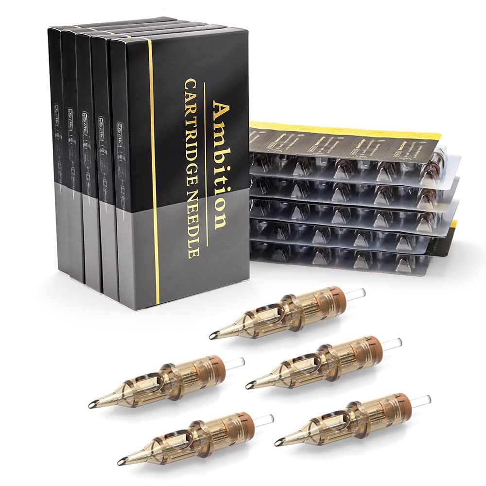 Ambition Premium 50Pcs #12 Standard 7RL Tattoo Cartridges Needles Disposable Supply 7 Round Liner for Professionals and Beginners Tattoo Artists