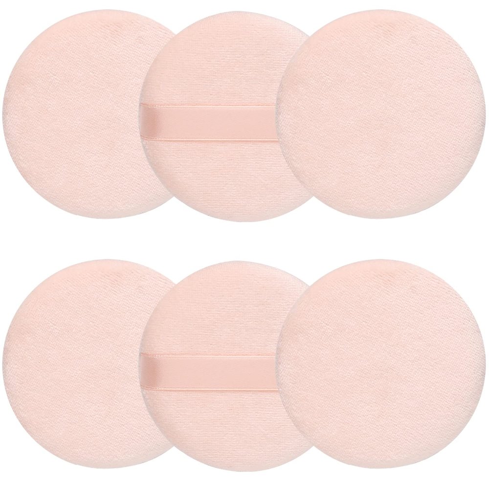 6 Pcs Pure Cotton Super Soft Washable Loose Powder Puff, 2.65 Inch Round Puff for Foundation Makeup