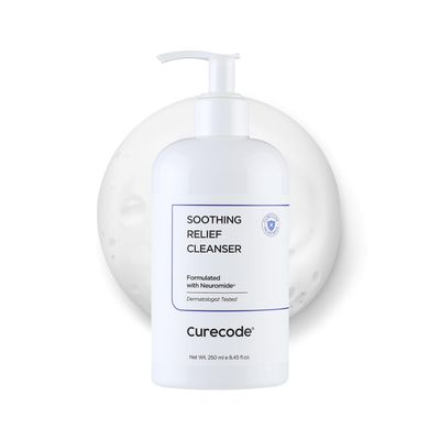 CURECODE Soothing Relief Cleanser (250ml) - Gentle foaming action with Ceramide for All Skin Types, Microbiome Science, and St. John Formula to soothe sensitive dry skin