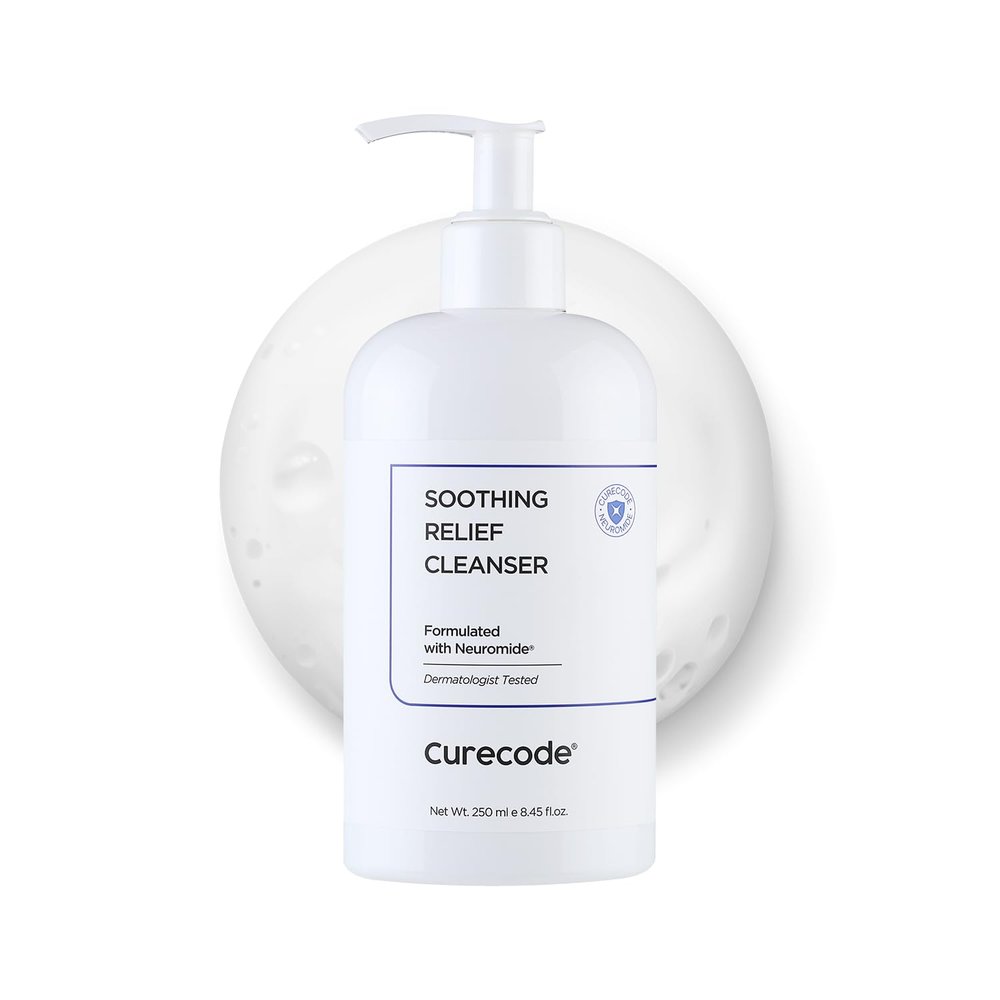 CURECODE Soothing Relief Cleanser (250ml) - Gentle foaming action with Ceramide for All Skin Types, Microbiome Science, and St. John Formula to soothe sensitive dry skin
