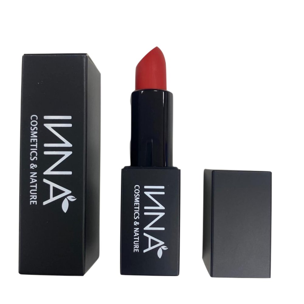 Inna Cosmetics & Nature - Matte Lipstick , Vegan, Gluten Free, Cruelty Free, non GMO with Grape Seed Oil, 3.5 g, Nude Blush (Hot Red), 1 Ounce (Pack of 1)