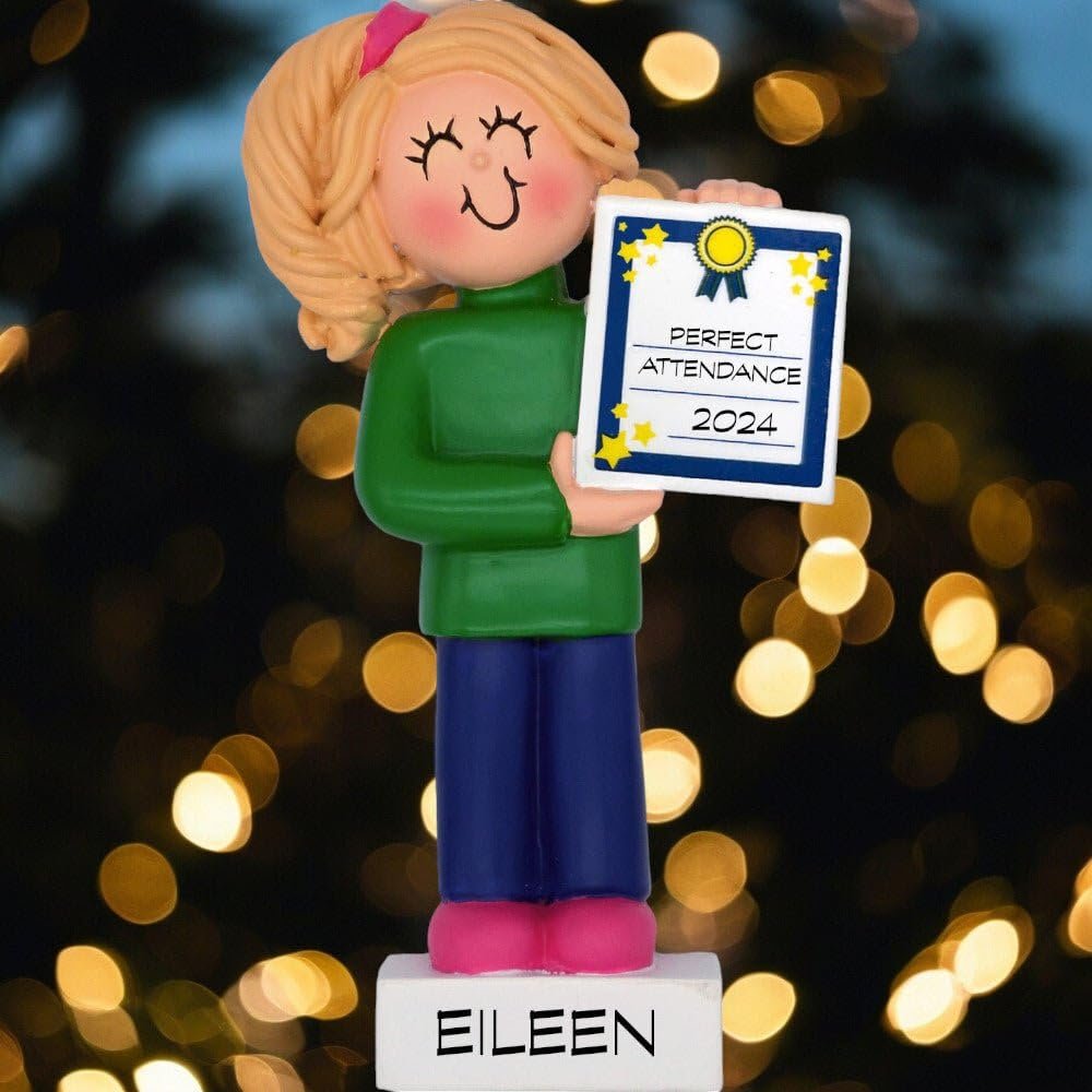 Girl Receiving an Award/Honor/Milestone with Blonde Hair Personalize Christmas Ornament
