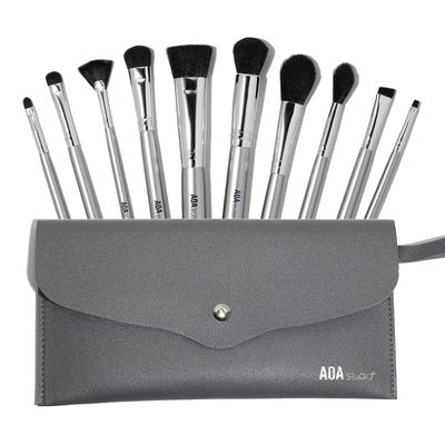 AOA Studio 10-Piece Silver Brush Set Professional Set - Foundation, Blending, Blush, Powder Kabuki Brushes 10PCS (Silver Set)