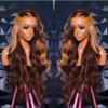 30 Inch Ombre Highlight Honey Blonde Lace Front Wig Human Hair Chocolate Brown Skunk Stripe Wig Human Hair Lace Front Body Wave 13x4 Transparent HD Lace Frontal Wigs for Women view 1