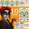 Day of the Dead Face Tattoos Makeup Kit, 10 Pack Halloween Sugar Skull Red Roses Temporary Tattoos for Adults Women Men Kids, DIY Skull Full Face Mask Stickers for Halloween Party Cosplay Supplies view 1