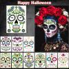 Day of the Dead Face Tattoos Makeup Kit, 10 Pack Halloween Sugar Skull Red Roses Temporary Tattoos for Adults Women Men Kids, DIY Skull Full Face Mask Stickers for Halloween Party Cosplay Supplies view 2
