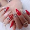 ZYBUXY Nude Red Press On Nails - Jelly Drill Gel False Nails, Medium Stiletto Style, 24pcs Wedding Nails for Bride view 1