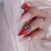 ZYBUXY Nude Red Press On Nails - Jelly Drill Gel False Nails, Medium Stiletto Style, 24pcs Wedding Nails for Bride view 2