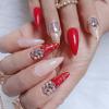 ZYBUXY Nude Red Press On Nails - Jelly Drill Gel False Nails, Medium Stiletto Style, 24pcs Wedding Nails for Bride view 3