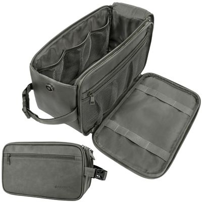 PAVILIA Toiletry Bag for Men, Travel Essentials Shaving Dopp Kit, Mens Travel Bag Toiletries Organizer Case for Grooming, PU Leather Water Resistant Cosmetic Bag Pouch (XL, Dark Grey)