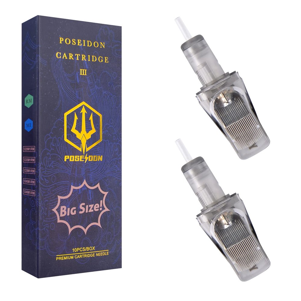 Poseidon 10Pcs Big Size Tattoo Cartridge Needles 0.35mm Standard Flat Mag 49 Magnum with Membrane Safety Cartridges (#12 Standard-1249 M1)