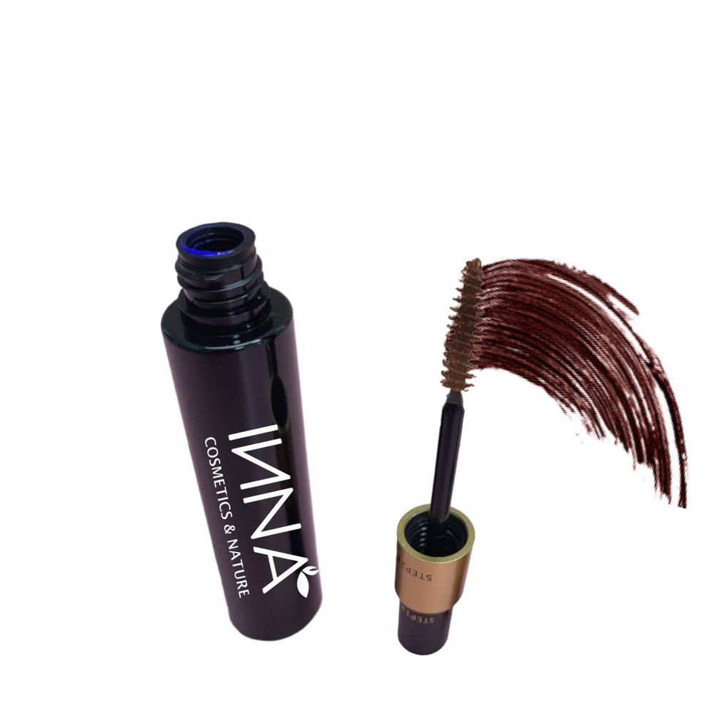 Inna Cosmetics & Nature - Long Lash Mascara vegan, non GMO, cruelty-free, Waterproof Lash 2-in-1 Mascara, 2 oz, (Brown)