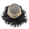 Afro Mens Toupee African American Mens Replacement System Kinky Curly Toupee for Black Men Durable Fine Mono Lace Mens Hairpieces Folded Lace Front Mens Unit (5X7"-16MM WAVE, 1# JET BLACK -110% Light to Medium Density) view 4