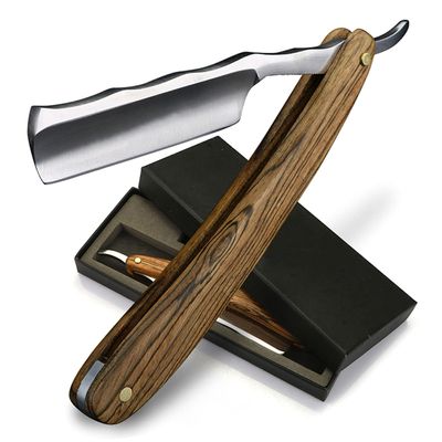 Vintage Old Style Straight Edge Stainless Steel Barber Razor Wooden Handle Folding Shaving Knife Hair Removal Tools