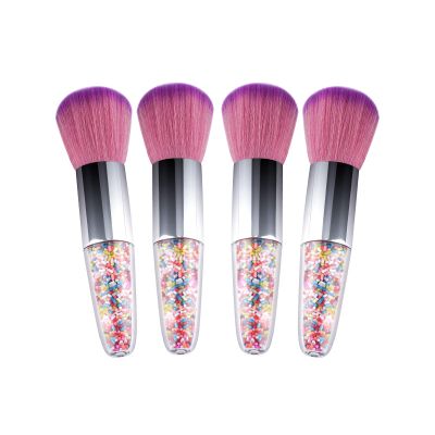 Linkidea Powder Remover Brush, 4 Pcs Travel Kabuki Bronzer Powder Brushes for Face Blush Makeup & Nails, Nail Art Dust Brushes with Colorful Granule Decorated Handle for Manicure Cleanup (Purple)