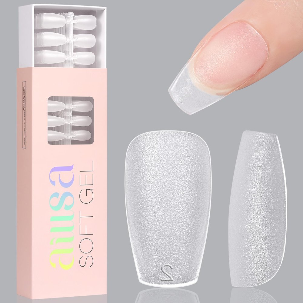 AILLSA Short Coffin Nail Tips 450pcs Soft Full Cover Gel Nail Tip Matte Pre-filed Press On False Nails Tips Fake Extension Gelly Nails Tip for Acrylic Nails Professional With Gift Box 15 Sizes