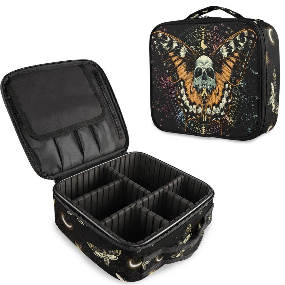 MNSRUU Women Makeup Bag Mysterious Skull Horoscope Death Moth Butterfly Makeup Bag Organizer Travel Cosmetic Bag for Teenage Girl Clear Make Up Bags with Zipper