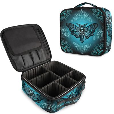 MNSRUU Women Makeup Bag Blue Skull Moth Butterfly Makeup Bag Organizer Travel Cosmetic Bag for Teenage Girl Clear Make Up Bags with Zipper