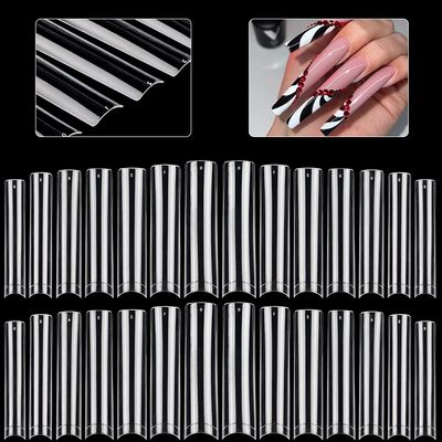 504PCS XXL No C Curve Square Nail Tips for Acrylic Nails Professional - Clear Tapered Square Straight Tips Half Cover Long Fake Nails - Ballerina Coffin French for Salon and DIY Art
