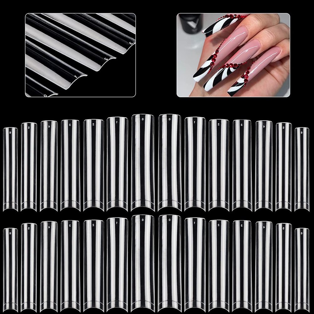 504PCS XXL No C Curve Square Nail Tips for Acrylic Nails Professional - Clear Tapered Square Straight Tips Half Cover Long Fake Nails - Ballerina Coffin French for Salon and DIY Art