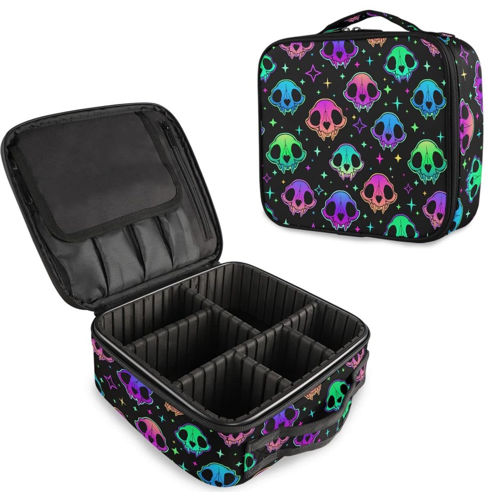 MNSRUU Women Makeup Bag Rainbow Style Skull Makeup Bag Organizer Travel Cosmetic Bag for Teenage Girl Clear Make Up Bags with Zipper