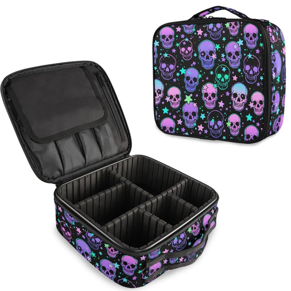 MNSRUU Women Makeup Bag Stars Purple Skulls Makeup Bag Organizer Travel Cosmetic Bag for Teenage Girl Clear Make Up Bags with Zipper