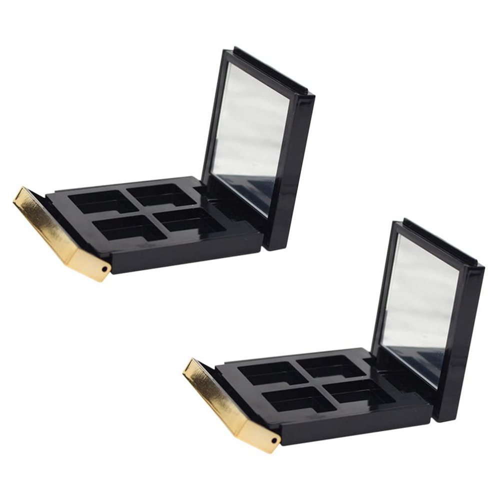KALLORY Gold-Rimmed Eyeshadow Box 2Pcs Empty Makeup Palettes Portable Cosmetic Storage Case for Eyeshadow Blush Lipstick Powder with Mirror