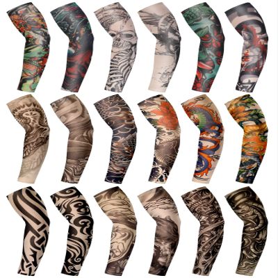 Geyoga 18 Pcs Tattoo Sleeves for Men Arts Fake Temporary Tattoo Arm Sunscreen Sleeves Cosplay Accessories(Vivid Pattern,Medium)