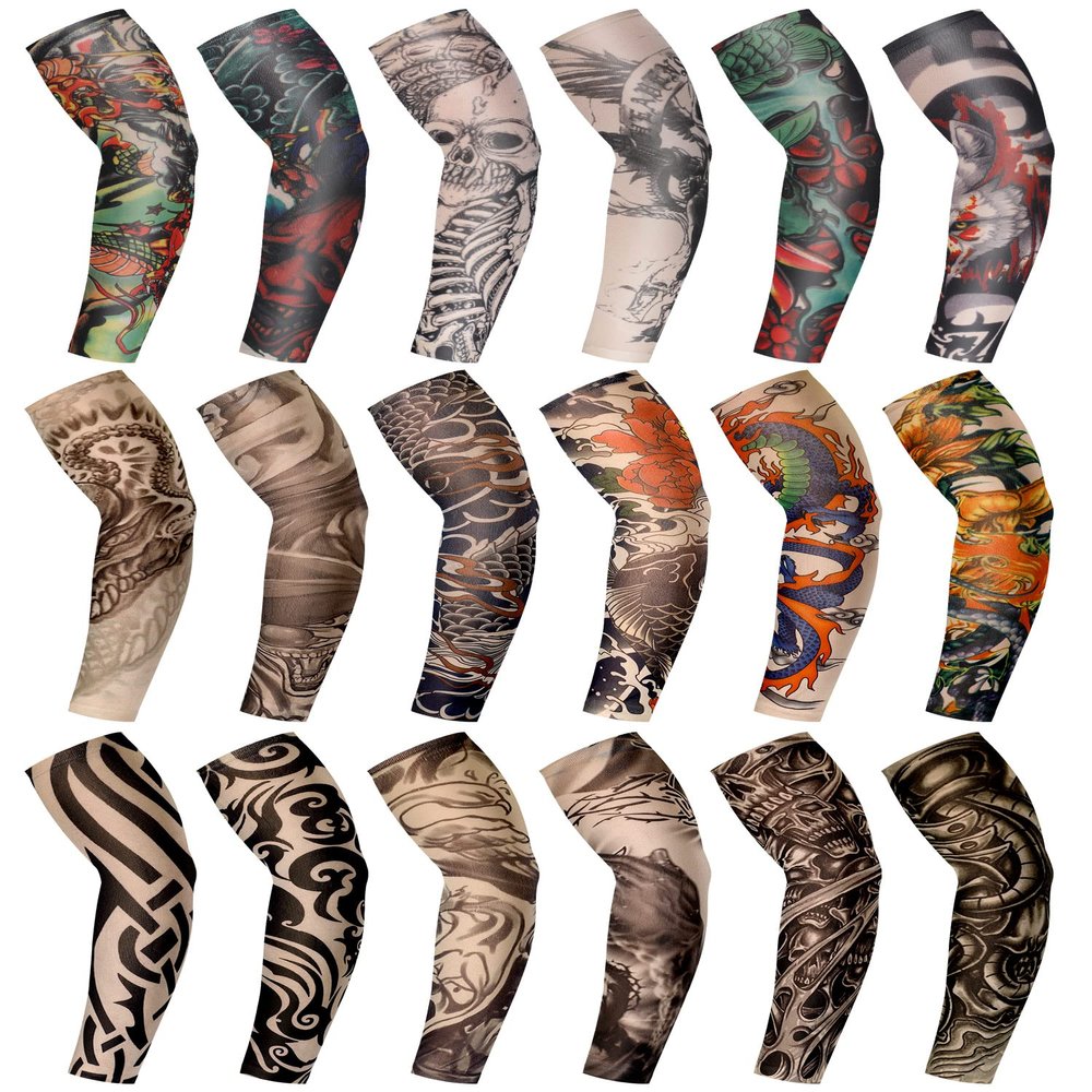 Geyoga 18 Pcs Tattoo Sleeves for Men Arts Fake Temporary Tattoo Arm Sunscreen Sleeves Cosplay Accessories(Vivid Pattern,Medium)