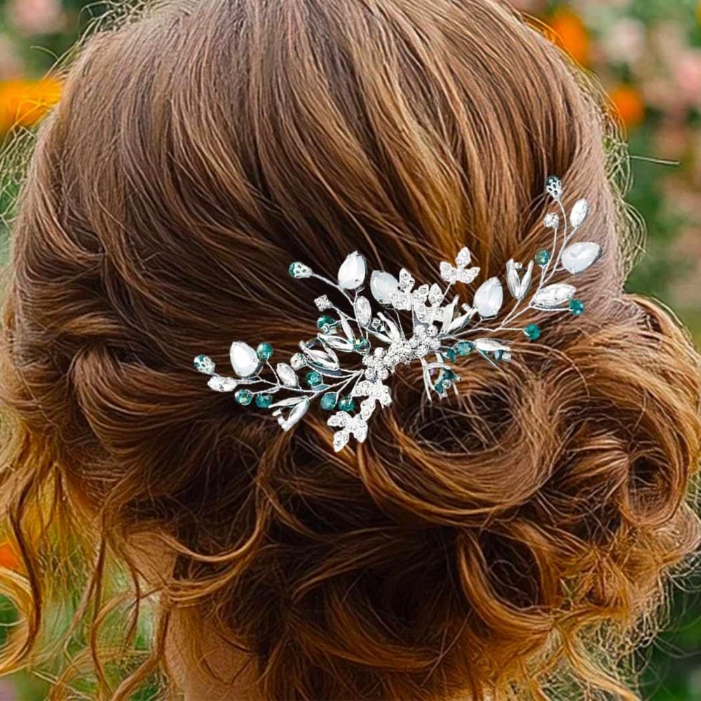 EASEDAILY Crystal Wedding Hair Comb Silver Leaf Hair Pieces Rhinestone Bridal Hair Accessories for Brides and Women