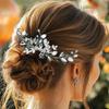 EASEDAILY Crystal Wedding Hair Comb Silver Leaf Hair Pieces Rhinestone Bridal Hair Accessories for Brides and Women view 3