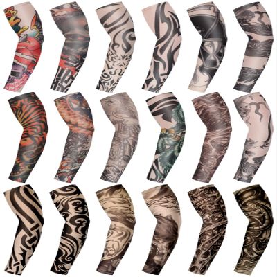 Geyoga 18 Pcs Tattoo Sleeves for Men Arts Fake Temporary Tattoo Arm Sunscreen Sleeves Cosplay Accessories(Stylish Pattern,Medium)