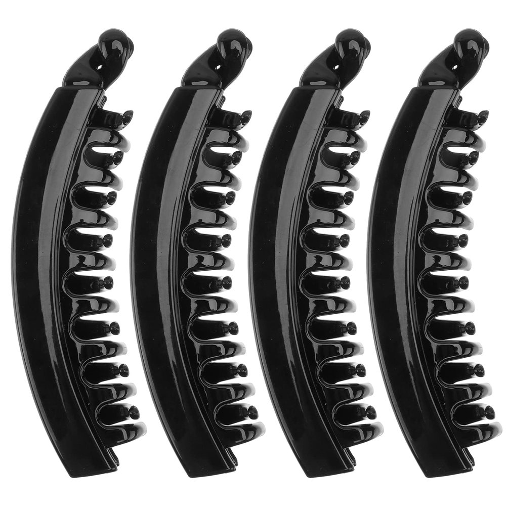 Lurrose Black Hair Clips 4pcs Banana Hair Clips Vintage Fishtail Non- slip Large Ponytail Holder Clips for Thick Fine hair Girl