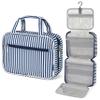 PAVILIA Hanging Toiletry Bag Travel Bag Women Men, Foldable Cosmetic Organizer, Roll up Makeup Bag, Water Resistant Accessories Toiletries, Large Travel Essentials Kit (Navy Stripe) view 1