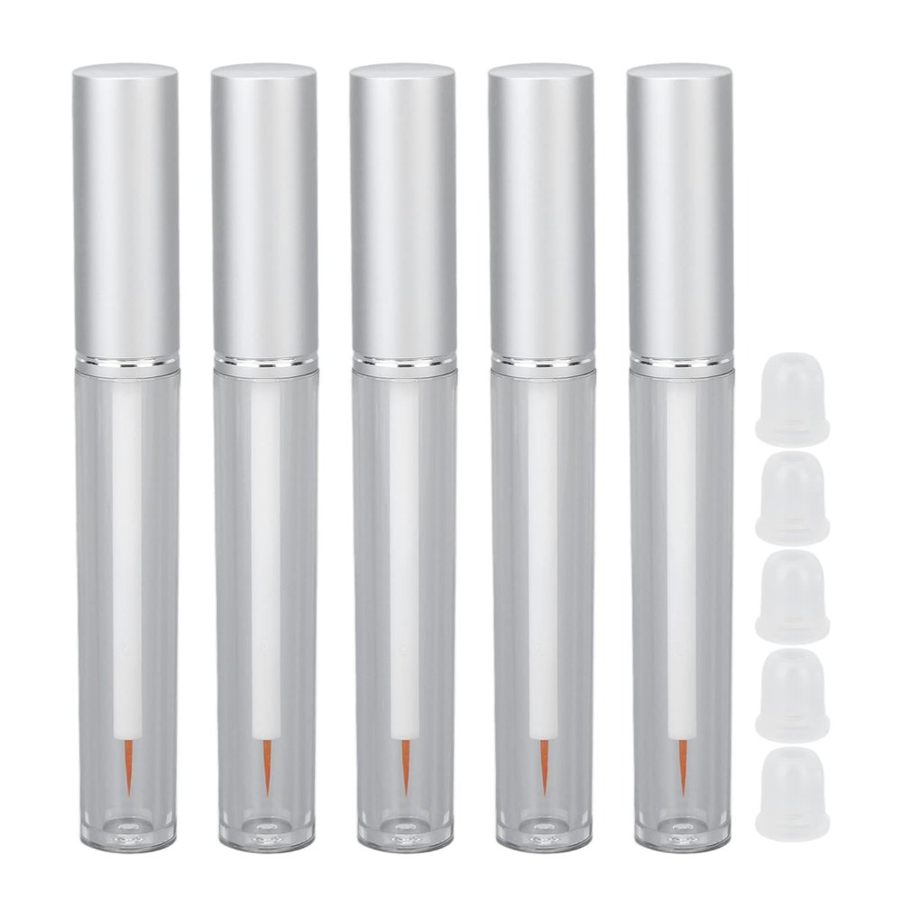 Dioche 5Pcs 3ml Empty Mascara Tube Mascara Eyelash Cream Container Transparent Aluminum Cover Empty Container Bottles with Rubber Stopper for Traveling Camping