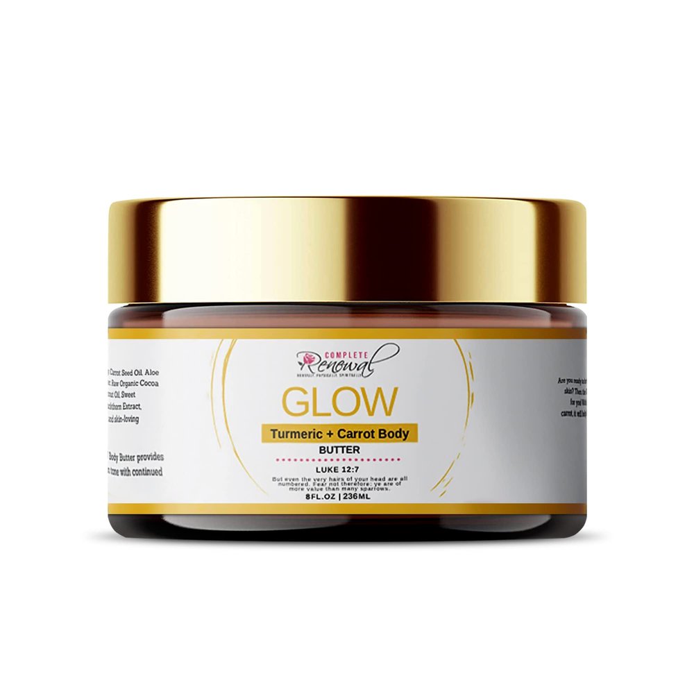 Complete Renewal - Turmeric + Carrot Seed Oil Whipped Body Butter, Brightening Skin Care, Turmeric Cream with Manuka Honey & Shea Body Butter, 8 oz
