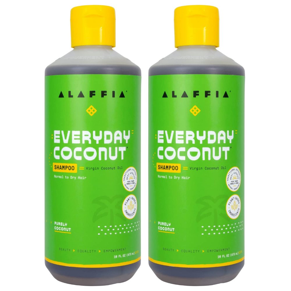 Alaffia Hair Care, Everyday Coconut Shampoo, Gentle & Hydrating Daily Cleansing, Wavy & Curly Hair Products, Vitamin E, Virgin Coconut Oil, Ginger Extract, 2 Pack - 16 Fl Oz Ea