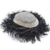 Afro Mens Toupee African American Mens Unit Toupee for Black Men Hair Replacement System European Men Hairpiece Kinky Curly Mens Toupee Hair System (7X10"8MM WAVE, 1# JET BLACK -110% Light to Medium Density) view 3