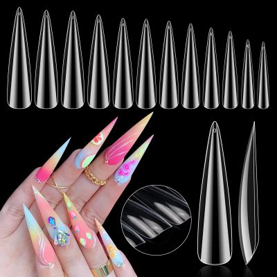 504PCS 3XL Stiletto Nail Tips, Extra Long Clear Acrylic Nails Professional, 12 Sizes Tapered Acrylic Press On Gel Nail Tips for Nail Salons Home DIY