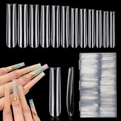 LIONVISON 3XL Clear Full Cover Square Nail Tips for Acrylic Nails Professional, 504PCS Extra Long Tapered Square Straight Nails Tips, 12 Sizes Press On Gel False Nail Tips for Nail Salons Home DIY