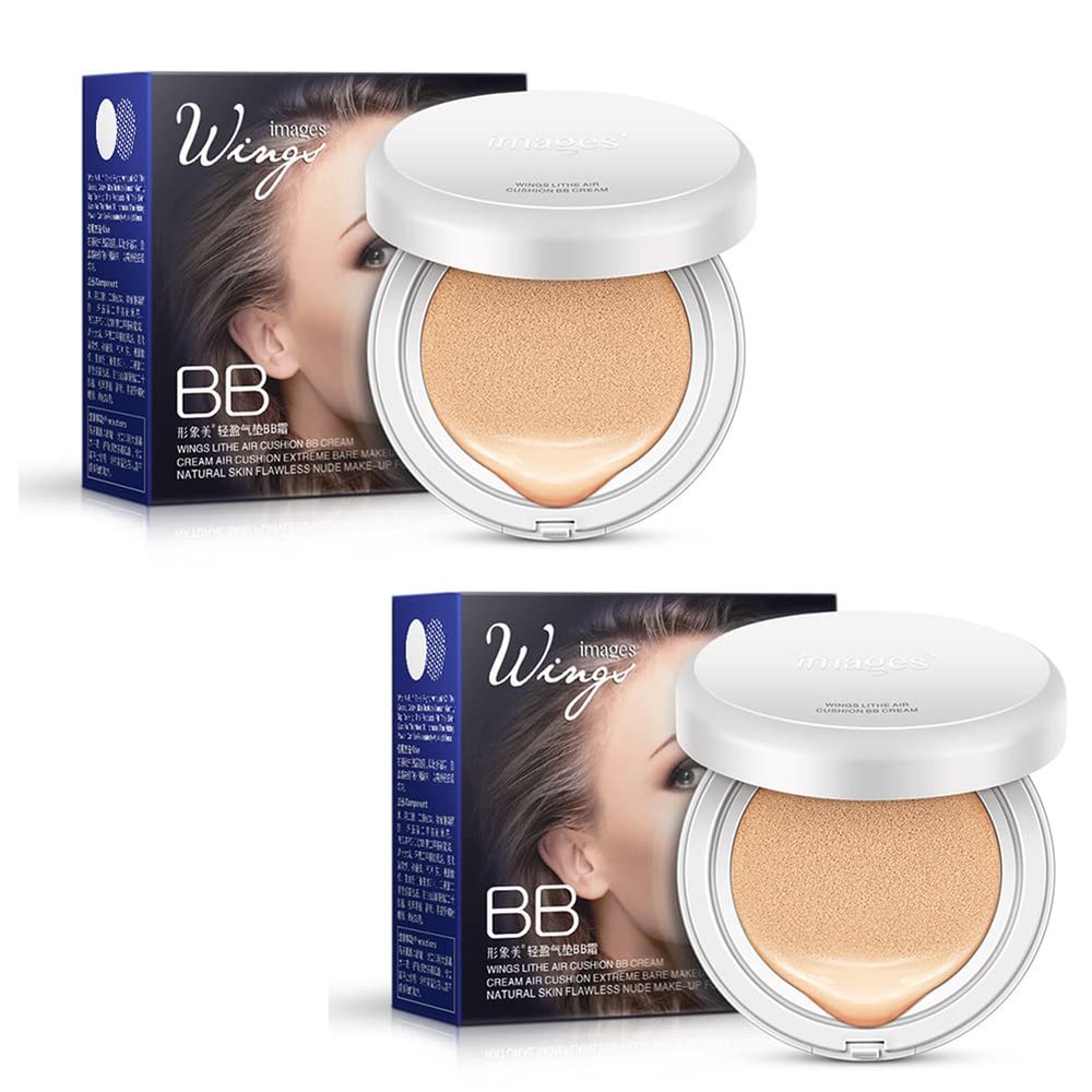 Magik Moisturizing BB Cushion Foundation Compact Buildable Coverage Long-Lasting (2 Pack, Natural)