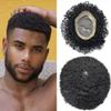 Afro Mens Toupee African American Mens Unit Toupee for Black Men Hair Replacement System European Men Hairpiece Kinky Curly Mens Toupee Hair System (8X11"-8MM WAVE, 1B# OFF BLACK -110% Light to Medium Density) view 1