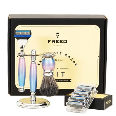 FREED Fantasy luxury 4-Piece 5-Blade Razor Shaving Set Men's Safety Razor Grooming Gift Set with Alloy material handle Shaving for Gentleman,Best Father's Day Gift from Taiwan (Unicorn)