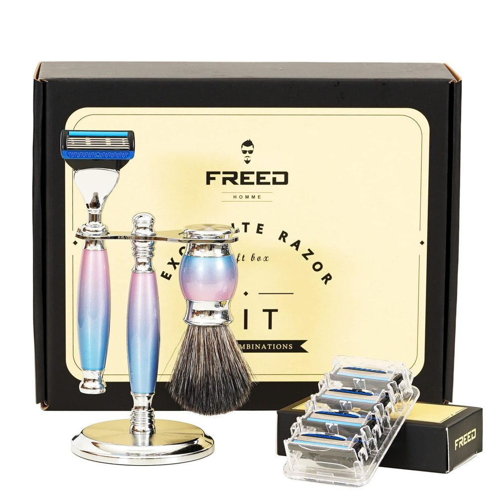 FREED Fantasy luxury 4-Piece 5-Blade Razor Shaving Set Men's Safety Razor Grooming Gift Set with Alloy material handle Shaving for Gentleman,Best Father's Day Gift from Taiwan (Unicorn)
