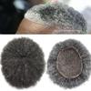 Afro Curly Mens Toupee Full French Lace African American Wigs 10x8 All Transparent Lace Hairpiece Replacement Kinky Curly Human Hair System for Black Men (6mm Wave Curl, #1B30 Off Black+30% Gray) view 1
