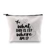 G2TUP Flight Attendant Gift What Day Is It Where Am I Makeup Bag Stewardess Aviation Cosmetic Bag Travel Bag for Stewardess Flight Crew (What Day Is It Where Am I White Bag) view 1