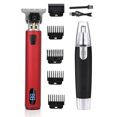Professional Hair Clippers for Men, Electric Clipper Mower+Nose Hair Trimmer Professional Barber Hair Cutter Beard Shaving Machine for Men Rechargeable Razor Shaver (Color : Red)